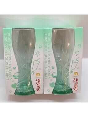 New Set of 2 Vintage Coca-Cola Colored Glasses Green Colour